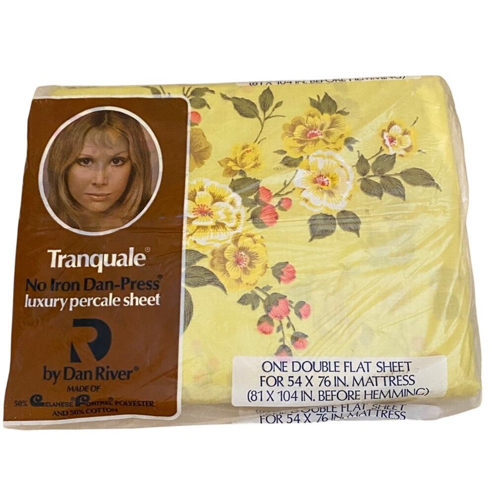 Vintage Dan River Tranquale double flat sheet in original packing 70s